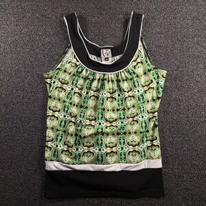 Love Tease Womens M Green Black demask Print Sleeveless Tank Top 60s Style